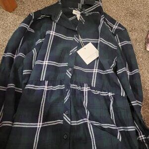 Womens beachlunchlounge Green and White Plaid Shirt Size S